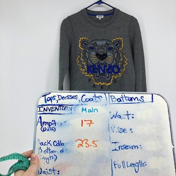 Kenzo light grey crewneck Tiger embroidered pullover sweater men’s XS - Picture 10 of 16